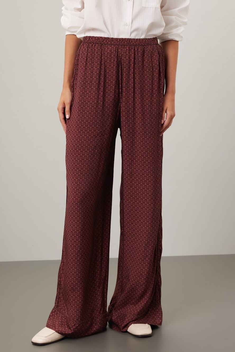 Splendid Lumi Maroon Wide Leg Geometric Print Satin Pants Size XL